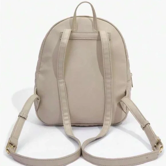 Quilted Leather Backpack Taupe Gold Chain Strap Zip Pocket Chic Bag - Picture 5 of 8